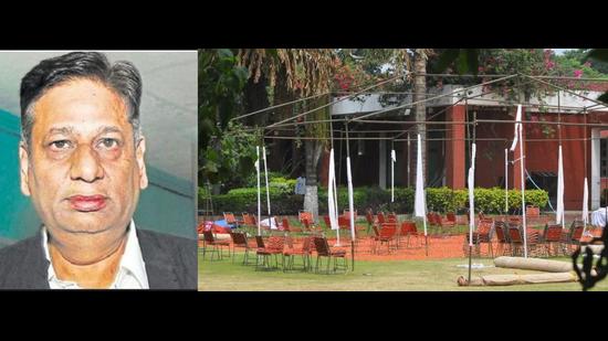 The Shiromani Akali Dal venue in Chandigarh where former Congress MLA Ashwani Sekhri (left) was to be inducted into the party on Monday. (HT Photos) The Shiromani Akali Dal venue in Chandigarh where former Congress MLA Ashwani Sekhri (left) was to be inducted into the party on Monday. (HT Photos)