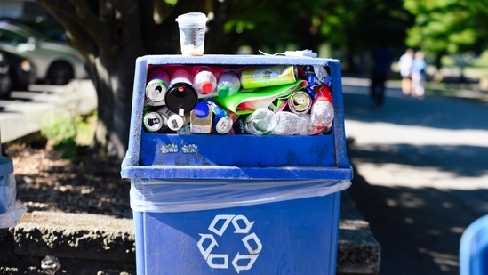 A full recycling bin at Green Lake Park during a heatwave in Seattle, Washington on June 27. Kinks in the jet stream have pinned summer weather in place leading to prolonged heat waves and drought, as well as storminess and flooding, Masters told Bloomberg.(Chona Kasinger / Bloomberg)