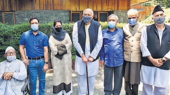 PAGD president Farooq Abdullah, vice-president Mehbooba Mufti, and other leaders speak to the media in Srinagar last week. (HT file photo) PAGD president Farooq Abdullah, vice-president Mehbooba Mufti, and other leaders speak to the media in Srinagar last week. (HT file photo)