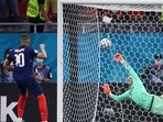 France's Kylian Mbappe has a penalty saved by Switzerland's Yann Sommer during the shoot-out.