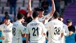New Zealand's Kyle Jamieson, facing camera, celebrates with teammates after their win on the sixth day of the World Test Championship final cricket match between New Zealand and India, at the Rose Bowl in Southampton, England, Wednesday, June 23, 2021.(AP) New Zealand's Kyle Jamieson, facing camera, celebrates with teammates after their win on the sixth day of the World Test Championship final cricket match between New Zealand and India, at the Rose Bowl in Southampton, England, Wednesday, June 23, 2021.(AP)