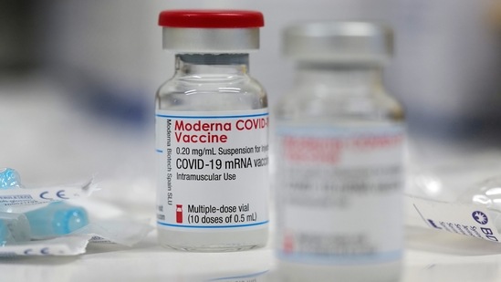 A vial of the Moderna Covid-19 vaccine is seen at a clinic in Aschaffenburg, Germany, January 15, 2021. (Reuters)