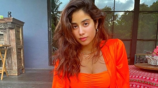 In another post Jahnvi looked absolutely adorable as she posed in a bright tangerine coloured bikini top and short style bottom which she covered up with a matching overlay.(Instagram)