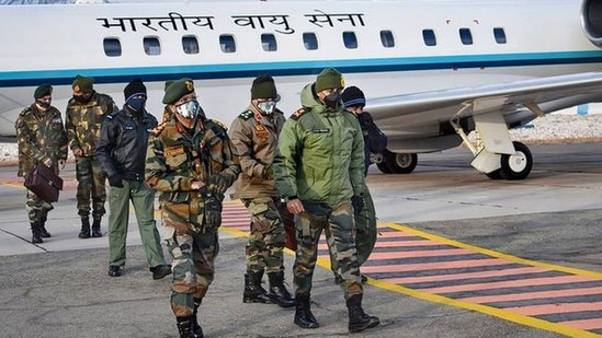 File photo of Army Chief General MM Naravane and 14 Corps Commander Lt Gen PGK Menon at Leh airport in Ladakh.