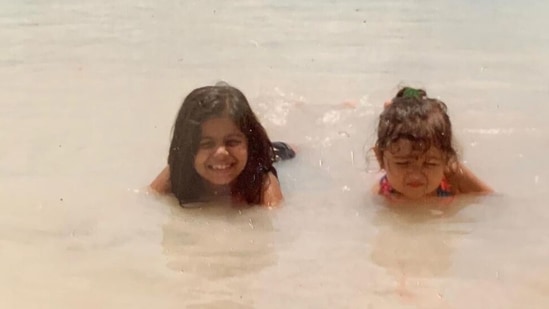 Alia and her sister Shaheen Bhatt at the beach in this throwback picture from their childhood.
