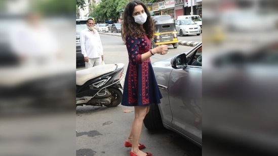Ankita stepped out for an outing in Mumbai wearing a pretty embroidered knee-length dress. She looked jaw-dropping in her summer look.(Varinder Chawla)