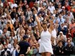 Wimbledon - Belarus' Aryna Sabalenka celebrates winning her first-round matc.