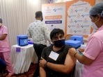 Beneficiaries receive a dose of Covid-19 vaccine during a camp at Vile Parle East, in Mumbai earlier this month. (File photo) Beneficiaries receive a dose of Covid-19 vaccine during a camp at Vile Parle East, in Mumbai earlier this month. (File photo)