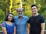 Rajinikanth posing for photos with fans. Rajinikanth posing for photos with fans.