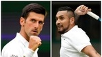 Wimbledon: Novak Djokovic (left) serves electric hold in 46 seconds, Nick Kyrgios (right) betters it against Humbert.(HT Collage) Wimbledon: Novak Djokovic (left) serves electric hold in 46 seconds, Nick Kyrgios (right) betters it against Humbert.(HT Collage)