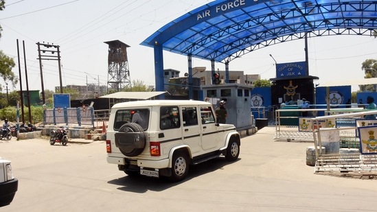 Delhi Police special cell team entering Air Force station, in Jammu on Tuesday. (ANI Photo) Delhi Police special cell team entering Air Force station, in Jammu on Tuesday. (ANI Photo)