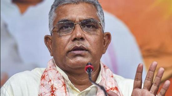 BJP’s West Bengal state president and MP Dilip Ghosh alleged that the Bengal polls were manipulated by fake officers planted by the TMC administration. (PTI Photo) BJP’s West Bengal state president and MP Dilip Ghosh alleged that the Bengal polls were manipulated by fake officers planted by the TMC administration. (PTI Photo)