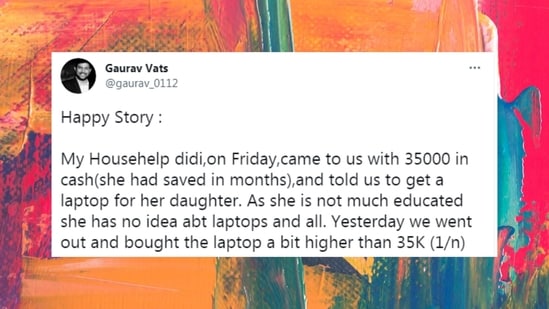 The first part of Twitter user's story about assisting house help. (Twitter/@gaurav_0112) The first part of Twitter user's story about assisting house help. (Twitter/@gaurav_0112)