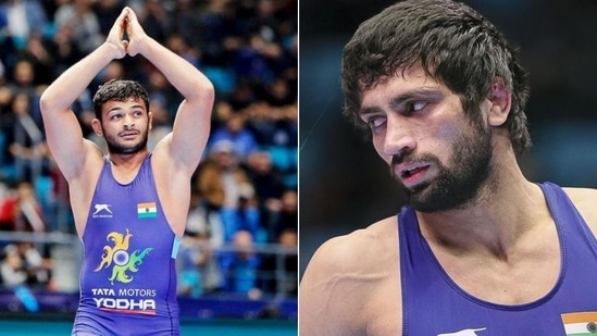 Indian wrestlers Deepak Punia (L) and Ravi Dahiya (R)(HT Collage)