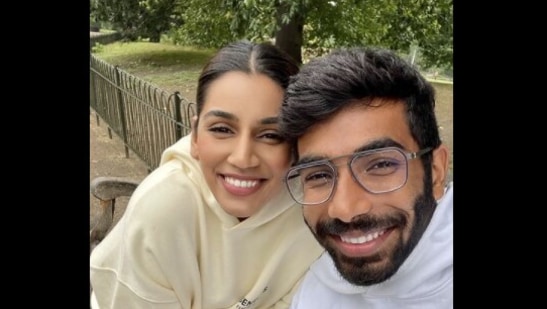 The image shows Jasprit Bumrah with Sanjana Ganesan. (Instagram/@jaspritb1 ) The image shows Jasprit Bumrah with Sanjana Ganesan. (Instagram/@jaspritb1 )