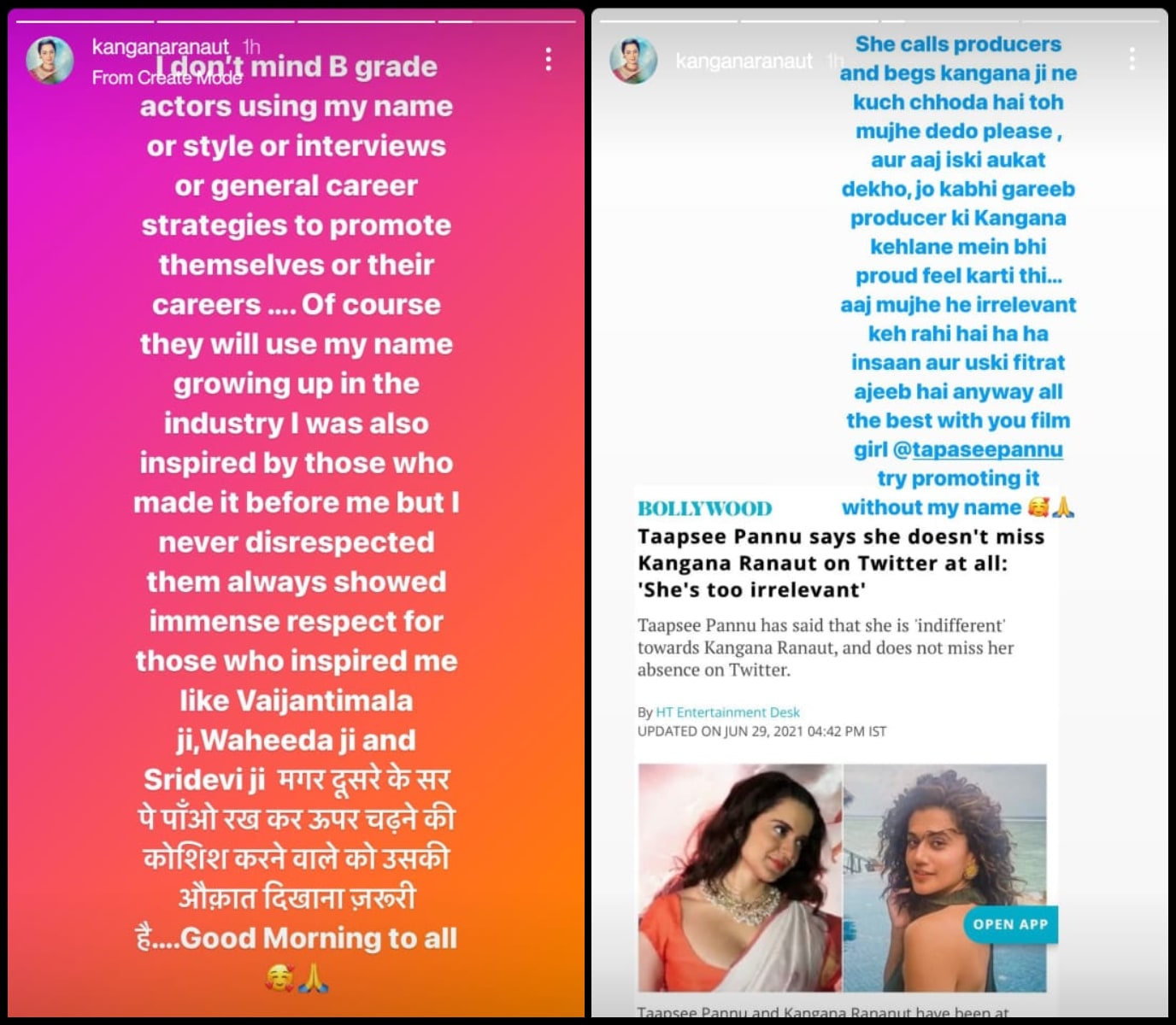 Kangana Ranaut on Instagram Stories.