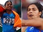 Indian sprinter Dutee Chand, javelin throwers Annu Rani and Neeraj Chopra (L-R)