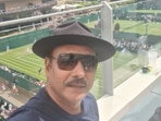Ravi Shastri watches Federer's match at Wimbledon.