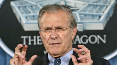 Then-US Secretary of Defense Donald Rumsfeld speaks to journalists at a joint news conference at the Pentagon in Washington, DC. (Reuters / File)