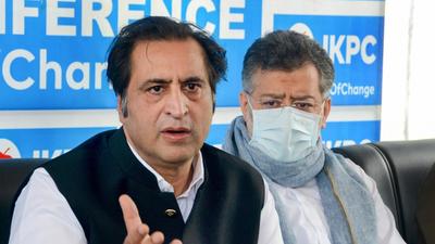 Peoples’ Conference chairperson Sajjad Lone addresses press conference in Srinagar on Thursday. (PTI) Peoples’ Conference chairperson Sajjad Lone addresses press conference in Srinagar on Thursday. (PTI)