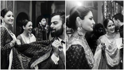 Anushka Sharma with Virat Kohli at Zaheer Khan-Sagarika Ghatge wedding. Anushka Sharma with Virat Kohli at Zaheer Khan-Sagarika Ghatge wedding.