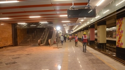 Dhansa Bus Stand metro station's underground integrated parking facility. (DMRC Official)