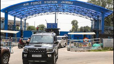 National Investigation Agency officers leave IAF station after investigating Sunday's drone attack incident, in Jammu, Thursday. (PTI) National Investigation Agency officers leave IAF station after investigating Sunday's drone attack incident, in Jammu, Thursday. (PTI)