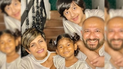 Mandira Bedi with husband Raj Kaushal and their children.
