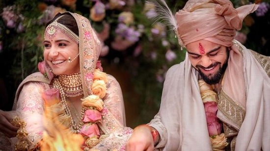Anushka Sharma Kohli: Anushka and Virat Kohli's wedding is one of the most memorable weddings of Bollywood. Anushka's pastel pink wedding lehenga inspired many brides to ditch the red lehengas and go for pastel coloured ones. Her wedding outfit by Sabyasachi cost her Rs. 30 Lakhs.(Instagram/@anushkasharma)