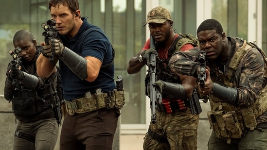 This image released by Amazon shows Chris Pratt, from second left, Edwin Hodge and Sam Richardson in a scene from The Tomorrow War.(AP) This image released by Amazon shows Chris Pratt, from second left, Edwin Hodge and Sam Richardson in a scene from The Tomorrow War.(AP)