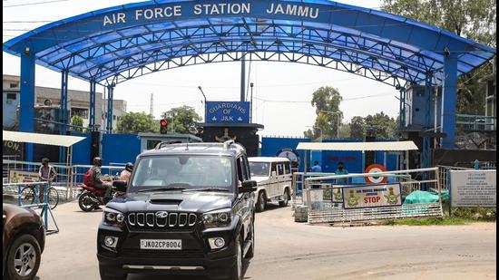 National Investigation Agency officers leave IAF station after investigating Sunday's drone attack incident, in Jammu, Thursday. (PTI)
