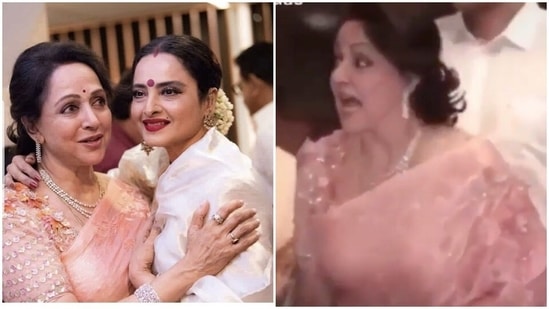 Hema Malini and Rekha sharing a hug.