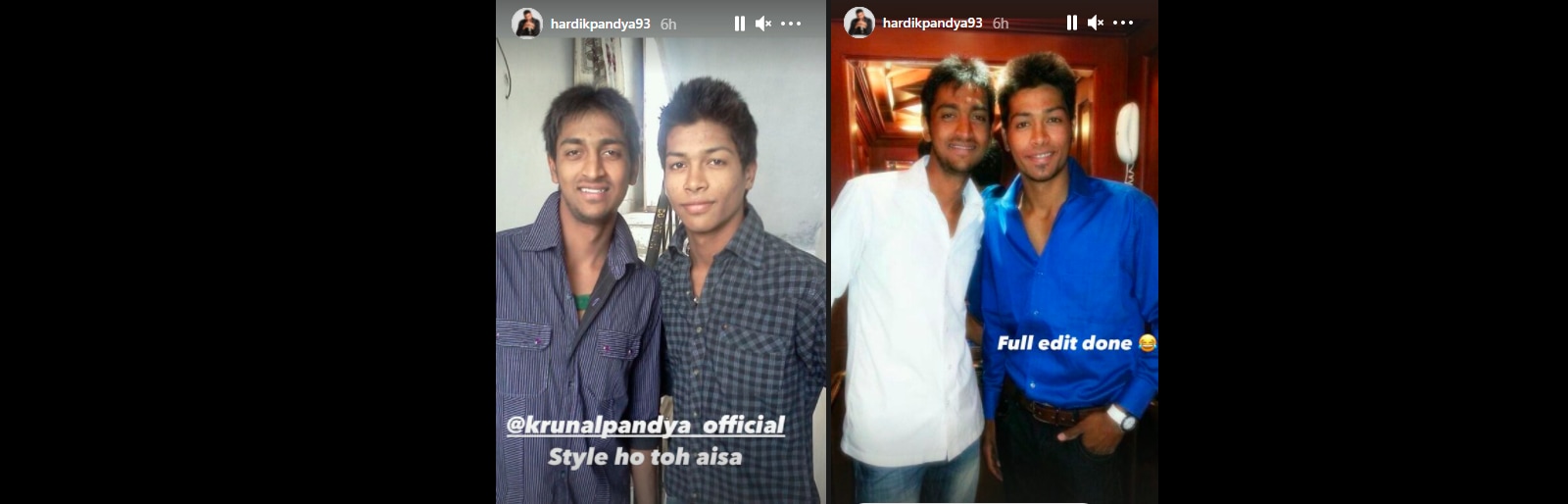 Hardik Pandya and Krunal Pandya in throwback pictures posted on Instagram Stories. (Instagram/@hardikpandya93) Hardik Pandya and Krunal Pandya in throwback pictures posted on Instagram Stories. (Instagram/@hardikpandya93)