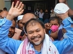 MLA from Sibsagar and RTI activist, Akhil Gogoi after a special National Investigation Agency (NIA) court discharged him from the remaining case in Guwahati on Thursday. (PTI) MLA from Sibsagar and RTI activist, Akhil Gogoi after a special National Investigation Agency (NIA) court discharged him from the remaining case in Guwahati on Thursday. (PTI)