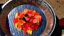 The image shows gummy bears kept in a bowl.