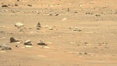 This photo shows Nasa's Ingenuity Mars Helicopter after its sixth flight, captured by the Mastcam-Z imager aboard Nasa's Perseverance rover. (Nasa File Photo) This photo shows Nasa's Ingenuity Mars Helicopter after its sixth flight, captured by the Mastcam-Z imager aboard Nasa's Perseverance rover. (Nasa File Photo)