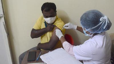 A beneficiary gets vaccinated at Kharadi centre in Pune. (Shankar Narayan/HT PHOTO) A beneficiary gets vaccinated at Kharadi centre in Pune. (Shankar Narayan/HT PHOTO)