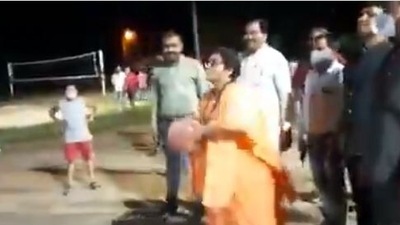 Sadhvi Pragya was reportedly seen playing basketball on July 1 when the Bhopal MP went to attend a programme at a stadium in Bhopal.