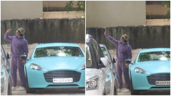 Ranveer Singh with his aqua blue Aston Martin car.