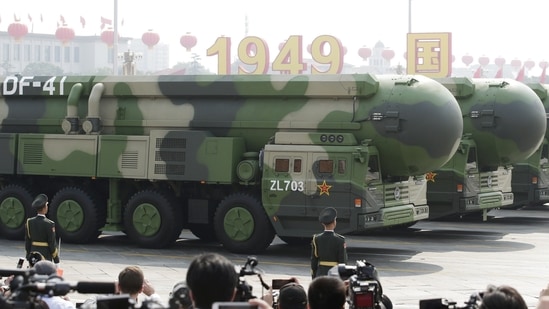 Military vehicles carrying DF-41 intercontinental ballistic missiles travel past Tiananmen Square in Beijing in October 2019. (File Photo / REUTERS) Military vehicles carrying DF-41 intercontinental ballistic missiles travel past Tiananmen Square in Beijing in October 2019. (File Photo / REUTERS)