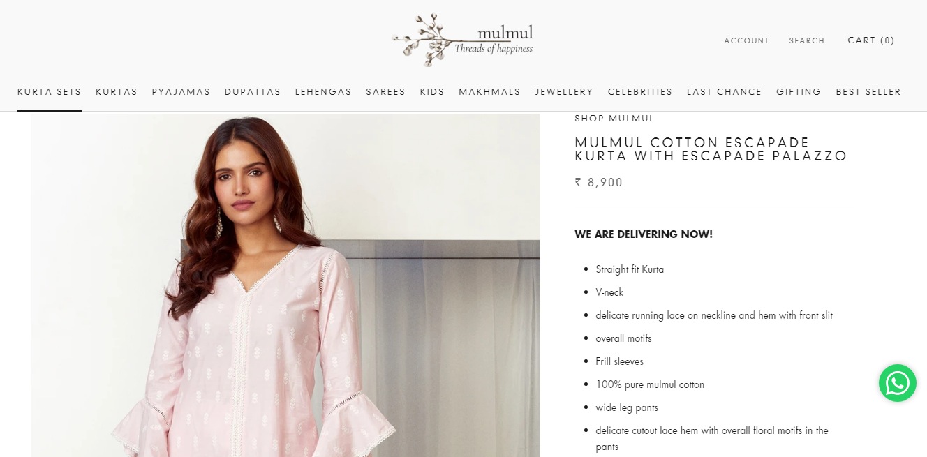 Soha Ali Khan's pink muslin kurta and palazzo from Mulmul(shopmulmul.com)