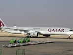 A Qatar Airways plane at the King Khalid International Airport, in Riyadh Saudi Arabia 