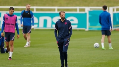 Euro 2020: England manager Gareth Southgate during training ahead of their Euro 2020 quarterfinal clash against Ukraine. (REUTERS)