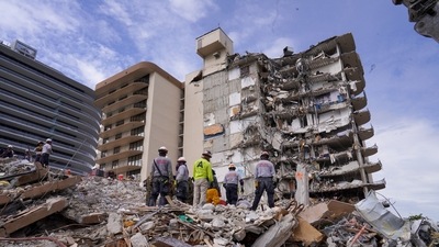 Search and rescue personnel work at the site of a collapsed Florida condominium complex in Surfside, Miami, US. ( via Reuters)