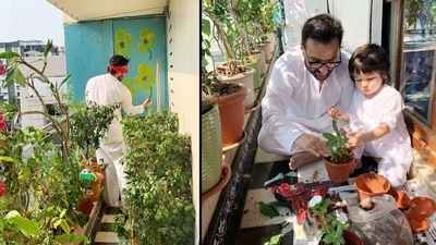 Saif Ali Khan: Saif's wife Kareena Kapoor Khan shared a sneak peek of their home garden and Saif's painting skills on her Instagram feed. (Instagram/@kareenakapoorkhan) Saif Ali Khan: Saif's wife Kareena Kapoor Khan shared a sneak peek of their home garden and Saif's painting skills on her Instagram feed. (Instagram/@kareenakapoorkhan)