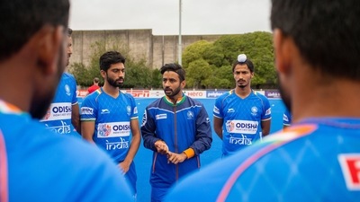 India hockey captain Manpreet Singh with the team. (Hockey India) India hockey captain Manpreet Singh with the team. (Hockey India)