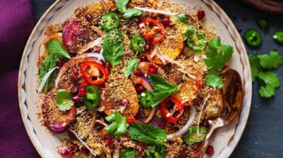 Aloo chaat: Recreate the famous street-side food at home and enjoy with your loved ones. If you are a fan of potatoes then you need to try a hand at making this Delhi-special aloo chaat.  (Instagram/@sinfullyspicy)