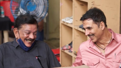 Akshay Kumar and Priyadarshan on the sets of Raksha Bandhan. Akshay Kumar and Priyadarshan on the sets of Raksha Bandhan.
