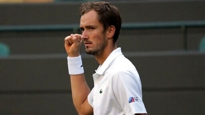 Wimbledon: Russia's Daniil Medvedev celebrates winning the third set against Croatia's Marin Cilic during the men's singles third round match on day six of the Wimbledon. (AP) Wimbledon: Russia's Daniil Medvedev celebrates winning the third set against Croatia's Marin Cilic during the men's singles third round match on day six of the Wimbledon. (AP)