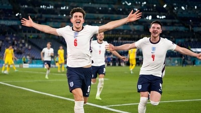 Harry Maguire doubled England's lead just a minute into the second half as he headed the ball from a lovely Luke Shaw freekick. (Twitter/EURO2020) Harry Maguire doubled England's lead just a minute into the second half as he headed the ball from a lovely Luke Shaw freekick. (Twitter/EURO2020)